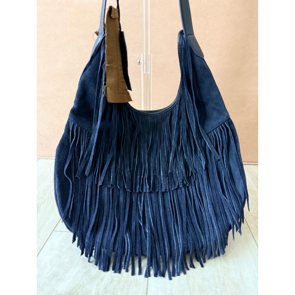 Vilenca Holland Dark Navy Suede Fringe Hobo Bag Boho Festival Western NWOT - Picture 3 of 8